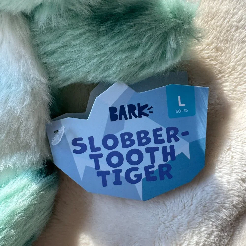 NWT Bark Box SLOBBERTOOTH TIGER Plush Dog Toy, Blue, Size M/L 20+ lbs. Dogs